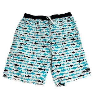 Big Chill Boys Swim Trunks Bathing suit Blue Sharks Size 18